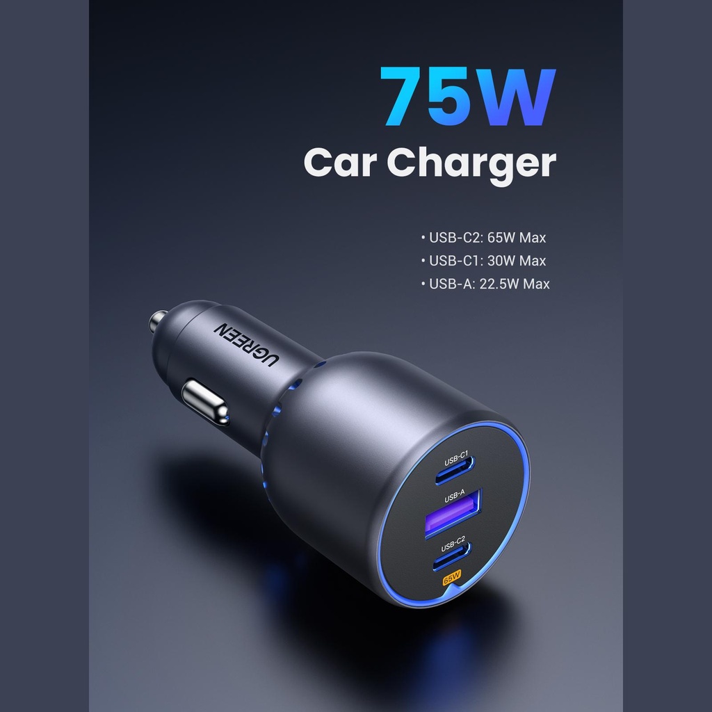 75W UGREEN 2x USB-C, 1x USB-A PPS PD QC hleðslutæki í bíl - image 9 [1f58ff20a9]