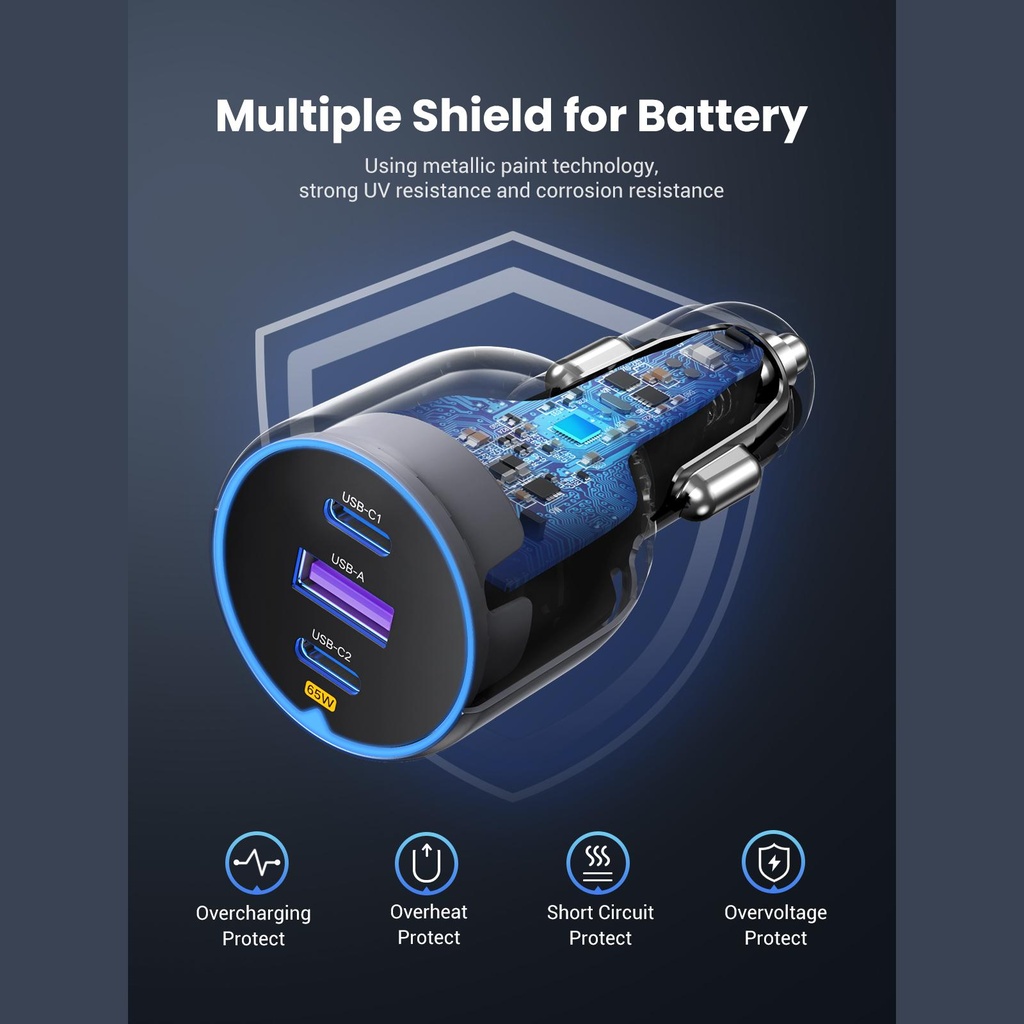 75W UGREEN 2x USB-C, 1x USB-A PPS PD QC hleðslutæki í bíl - image 11 [be817906a0]