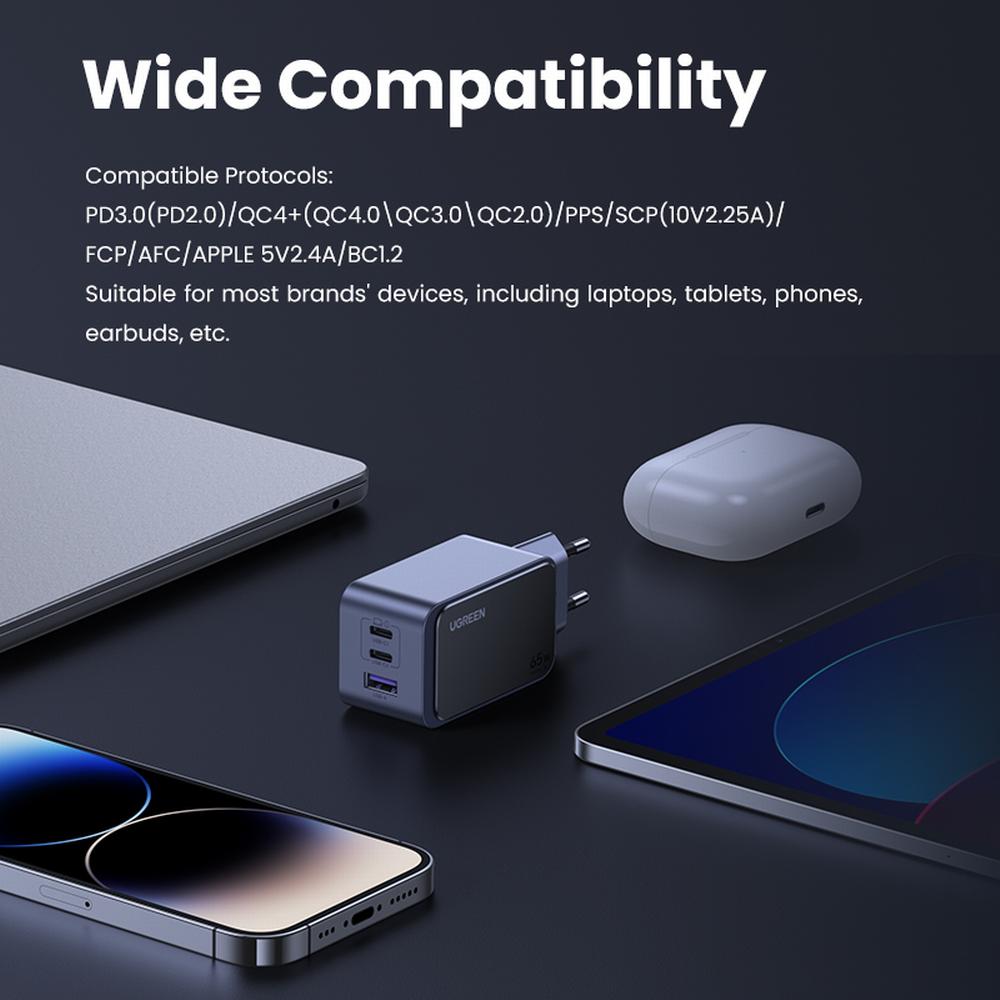 65W UGREEN Nexode S 2x USB-C, 1x USB-A PPS PD QC GaN hleðslutæki - image 16 [b80f22654f]
