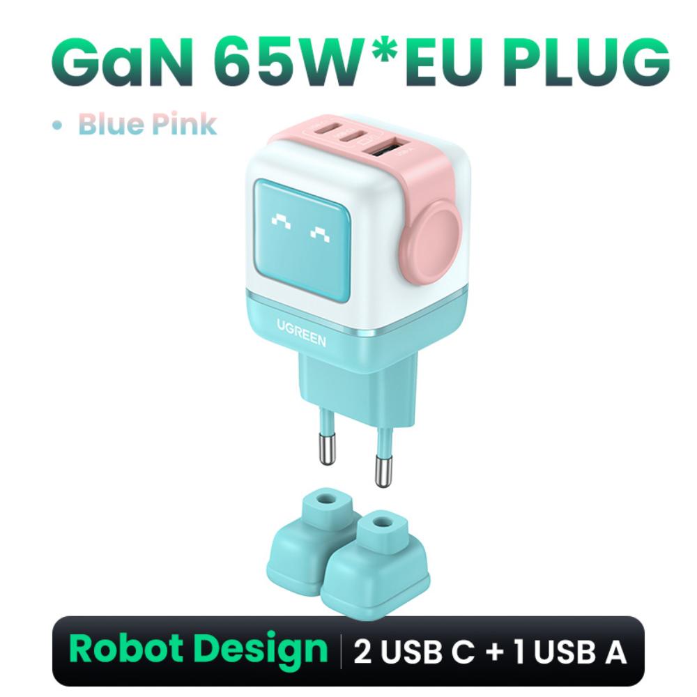 65W UGREEN Uno 2x USB-C, 1x USB-A PPS PD QC GaN hleðslutæki, bleikt/blátt - image 3 [e12ed63701]