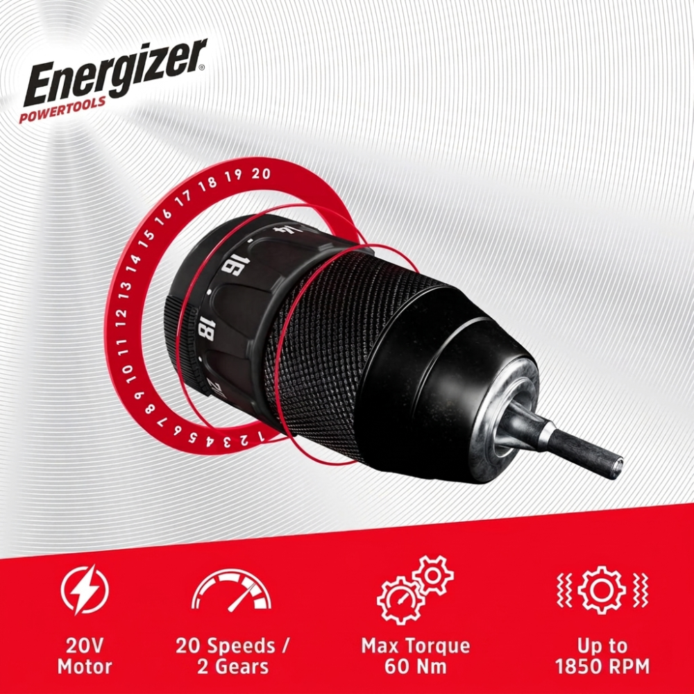 Energizer 20V Höggborvél 13mm með kolalausum mótor, grip handfang, án rafhlöðu - image 3 [5e9ae62810]