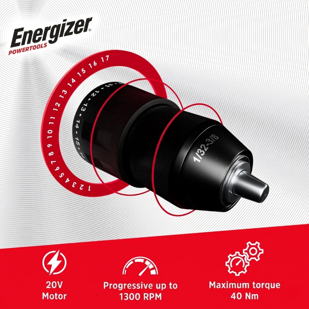 Energizer 20V Borvél 10mm með kolalausum mótor, án rafhlöðu - image 3 [ad63824228]