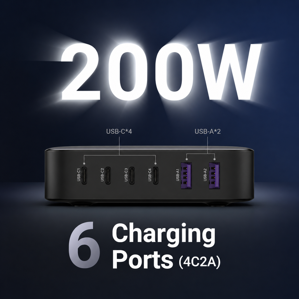 200W UGREEN Desktop 4x USB-C, 2x USB-A PPS PD QC GaN II hleðslutæki - image 5 [9214d1d0ba]