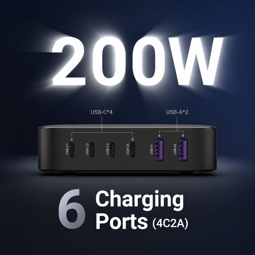 200W UGREEN Desktop 4x USB-C, 2x USB-A PPS PD QC GaN II hleðslutæki - image 6 [bc2f75f45b]
