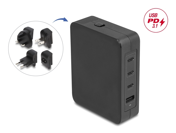 145W Delock 3x USB-C, 1x USB-A PD GaN EU/UK/US breytikló og hleðslutæki - image 2 [cf541c438a]