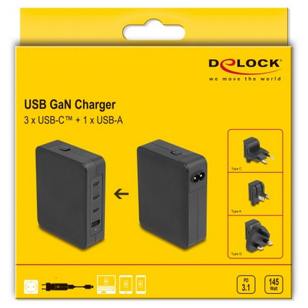 145W Delock 3x USB-C, 1x USB-A PD GaN EU/UK/US breytikló og hleðslutæki - image 8 [bcf4383681]