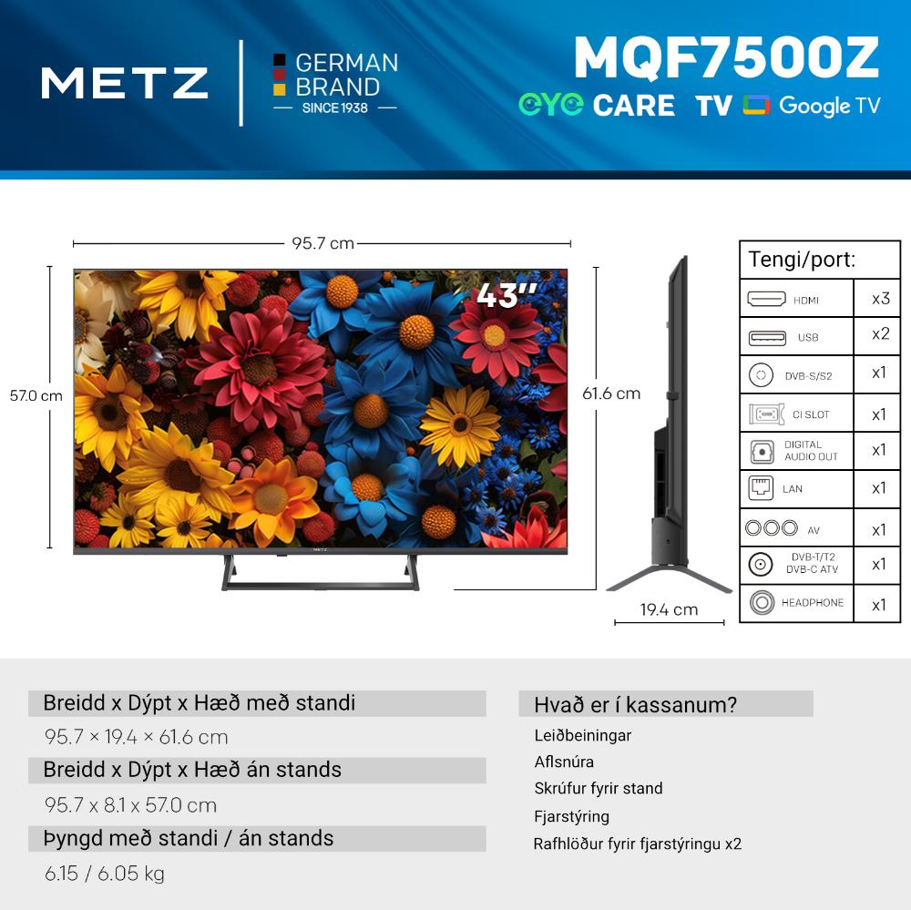 Metz 43" QD QLED+ Premium 120Hz 4K Dolby Vision/Atmos Google TV snjallsjónvarp - image 11 [7a1ae6aaf5]