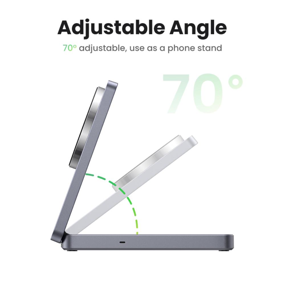 15W UGREEN Qi2 MagSafe þráðlaus 2-in-1 hleðslustöð, grá - image 7 [4f223079ec]