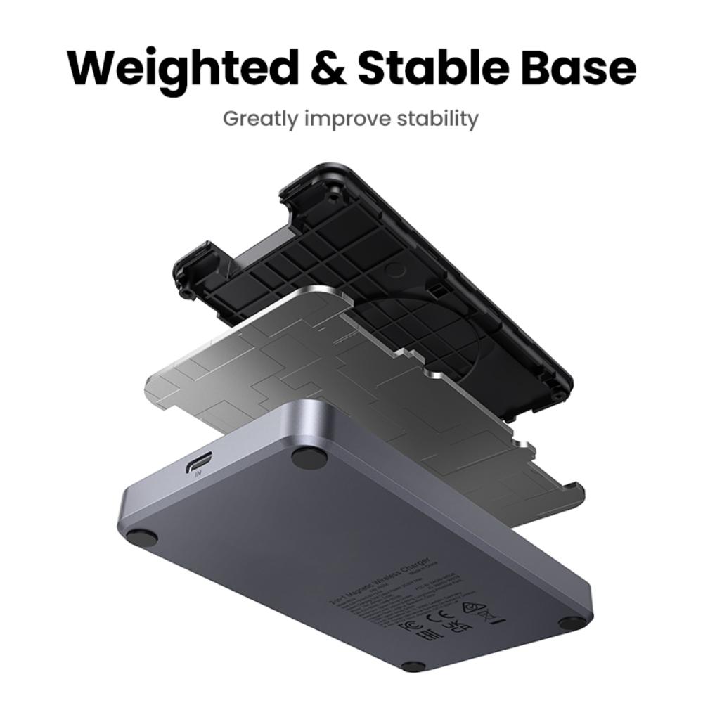 15W UGREEN Qi2 MagSafe þráðlaus 2-in-1 hleðslustöð, grá - image 9 [2a9e7d7e51]