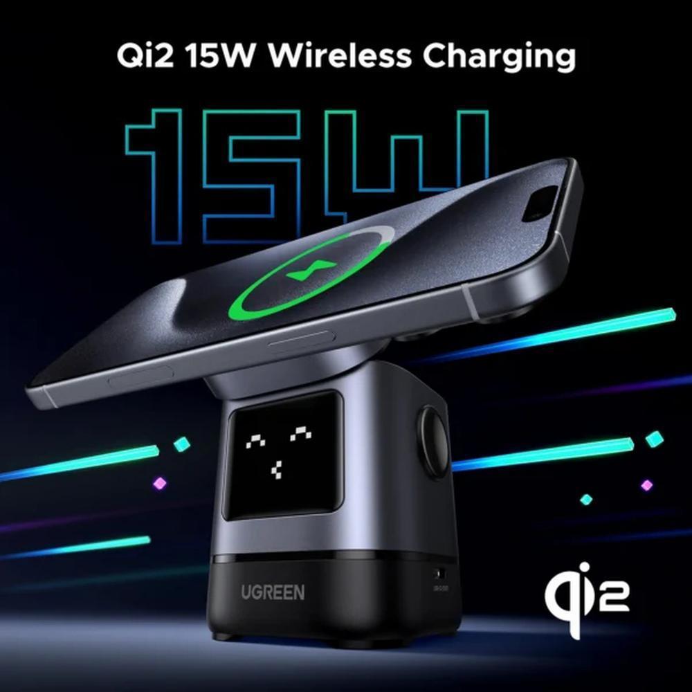 15W UGREEN Uno Qi2 MagSafe þráðlaust 2-in-1 helðslutæki, svart - image 10 [0ca504f1d1]