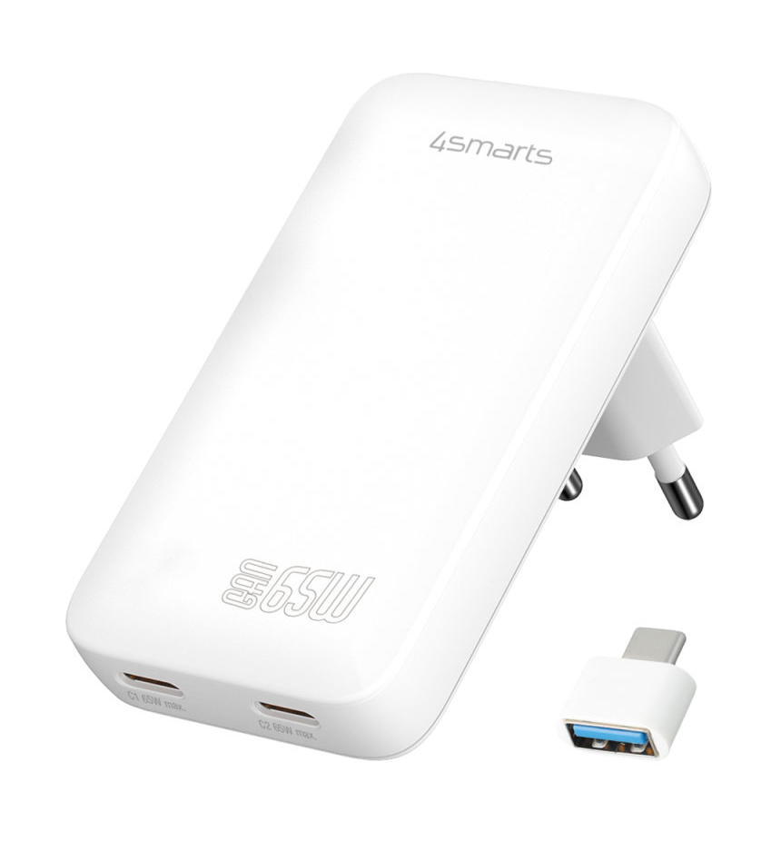 65W 4smarts 2x USB-C GaN hleðslutæki með USB-C í USB-A breyti, hvítt - image 2 [600946f4d9]