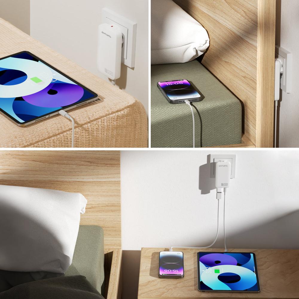 65W 4smarts 2x USB-C GaN hleðslutæki með USB-C í USB-A breyti, hvítt - image 6 [43e45d4236]