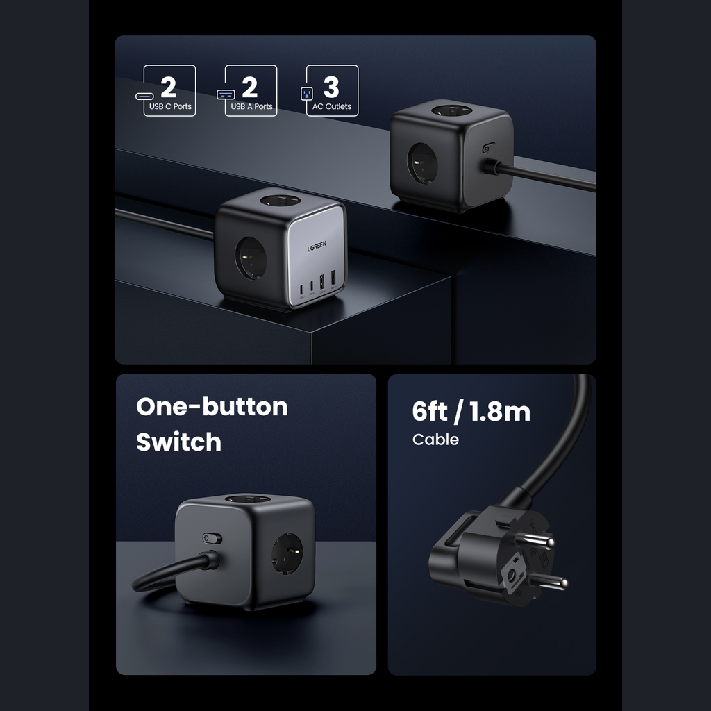 UGREEN 65W Diginest Cube 2xUSB-A og 2xUSB-C fjöltengi - image 5 [a6169b724c]