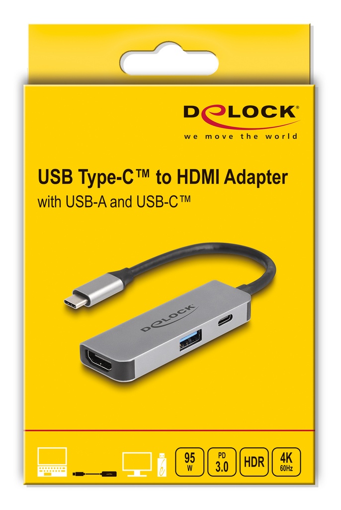 Delock USB-C í HDMI 4K 60Hz hann/hún, USB & USB-C PD 95W hub - image 5 [527c86366f]