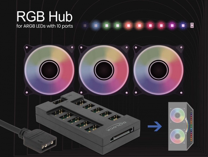 Delock ARGB LED 10 tengja Hub með SATA afltengi - image 5 [5da902662e]
