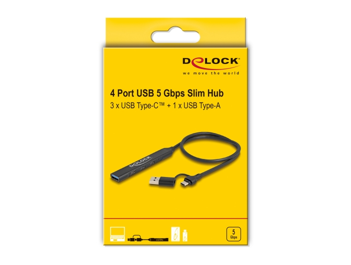 Delock 4 porta Slim HUB með USB-C/USB í 3x USB-C & USB 5Gbps - image 7 [e8edee3cac]
