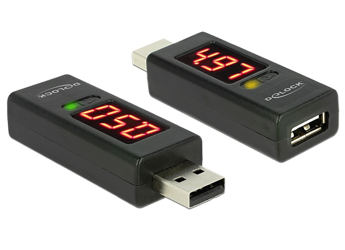 Delock USB-A í A hann/hún breytistykki með LED skjá fyrir volts & amperes - image 2 [e5d9e72599]