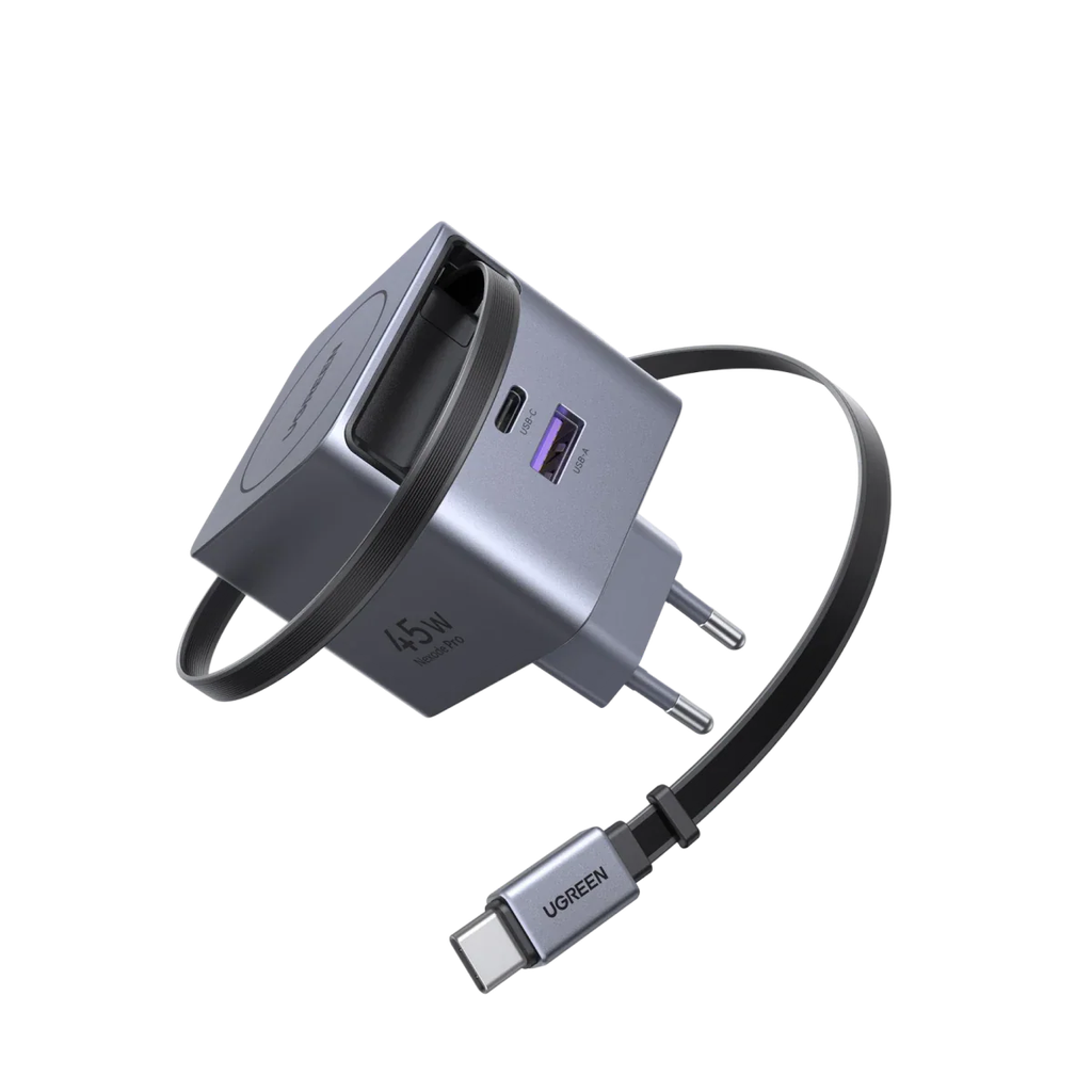45W UGREEN 1x USB-C, 1x USB-A PPS PD QC hleðslutæki, með útdraganlegum USB-C kapli - image 2 [4e06d66c64]