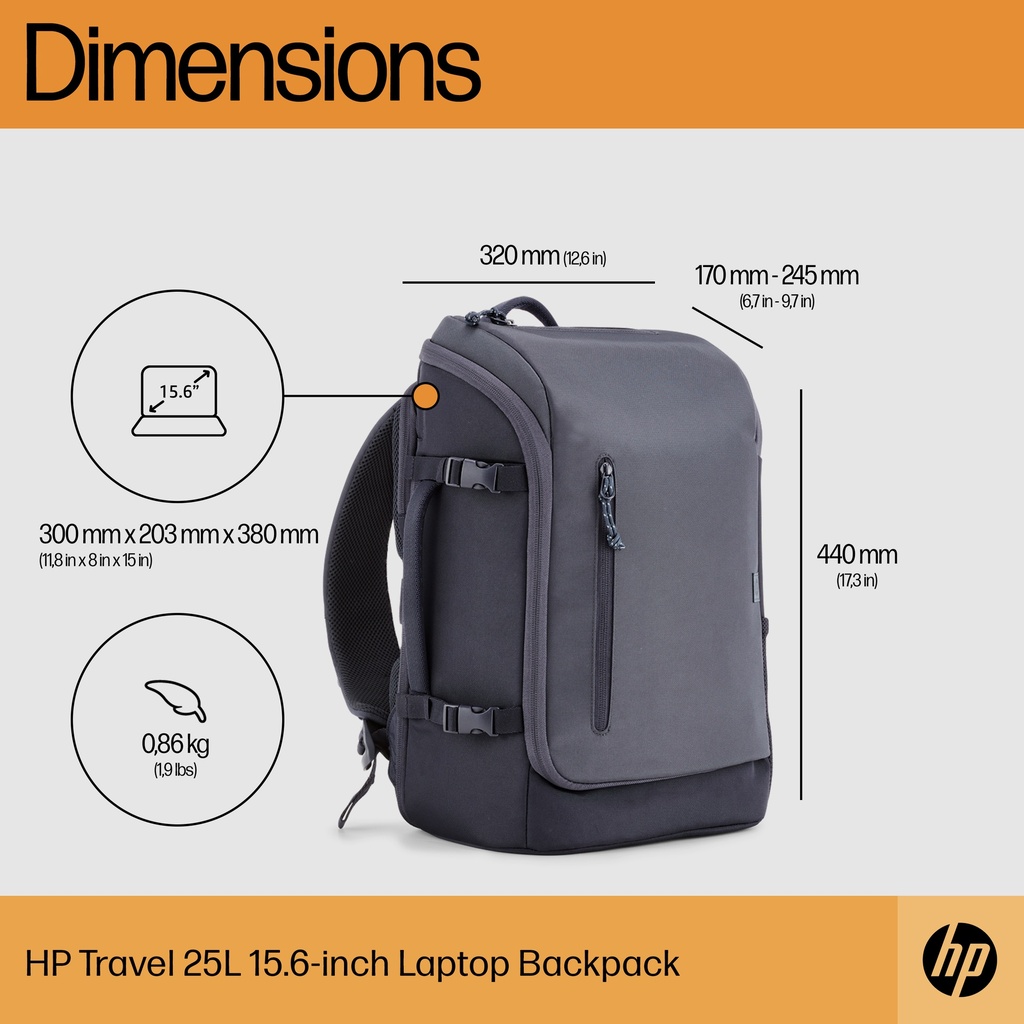 HP Travel 15.6" 25L bakpoki, dökkgrár - image 19 [55d6ff84f8]
