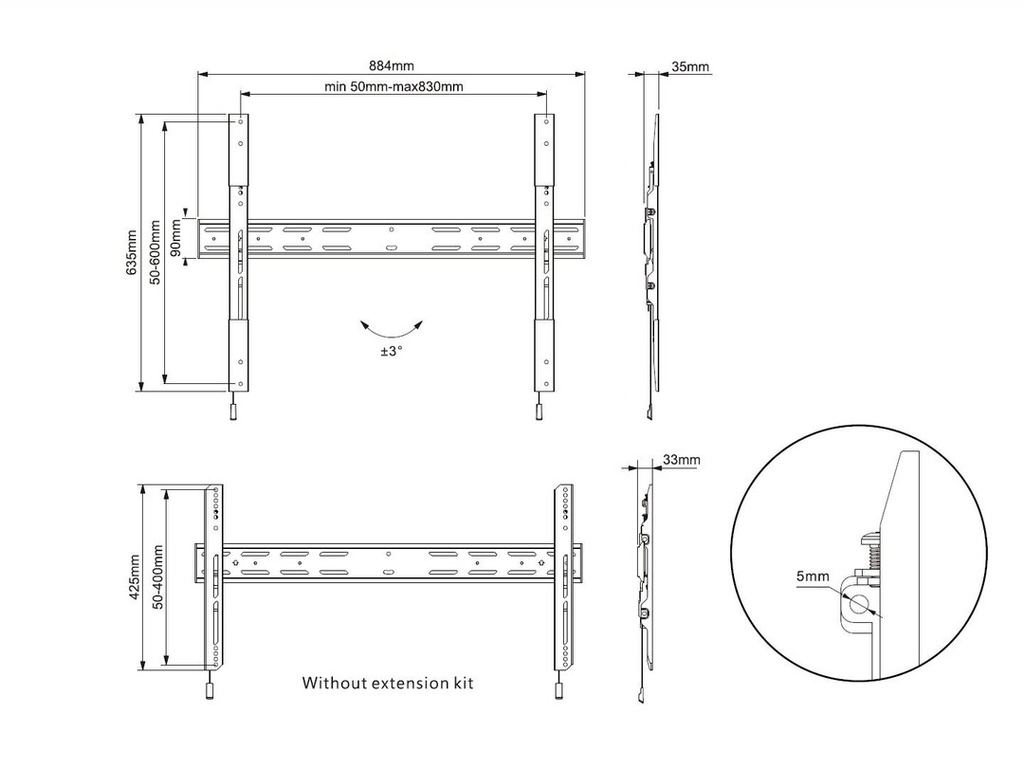 Multibrackets Universal Veggfesting Fixed X-Large 42"-90" 75kg - image 11 [7998a5e637]