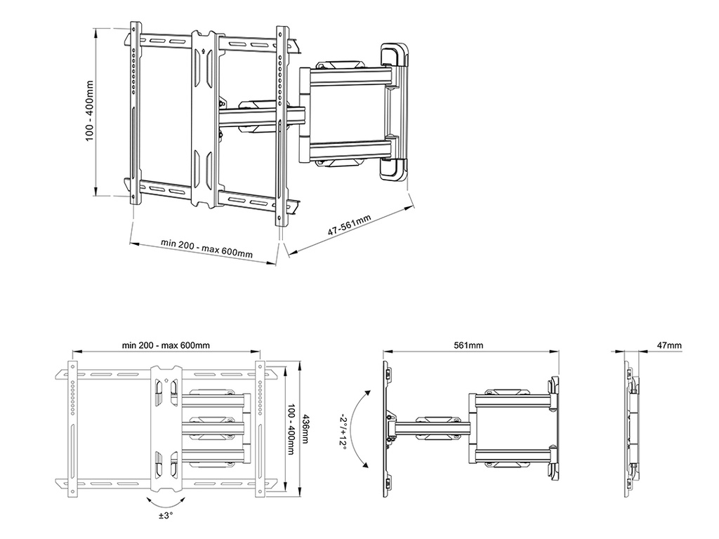 Multibrackets Universal Veggfesting Flex Arm Pro 40"-70" 40kg, hvítur - image 11 [53ed2b9907]