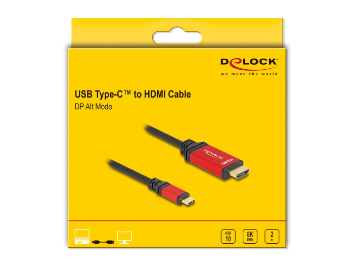 Delock USB-C í HDMI 8K HDR skjásnúra, 2.0m, Rauð - image 5 [35ea51ee0f]