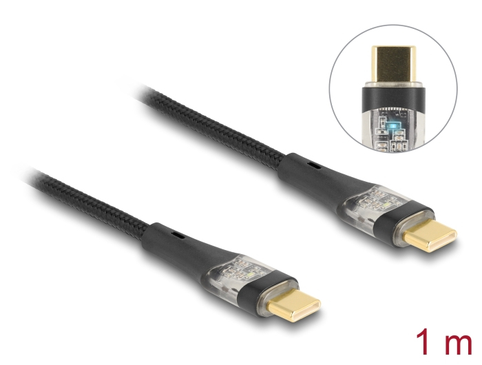 Delock USB-C PD 3.0 100W kapall, 1 metrar, svartur/glær - image 3 [d3622eeecc]