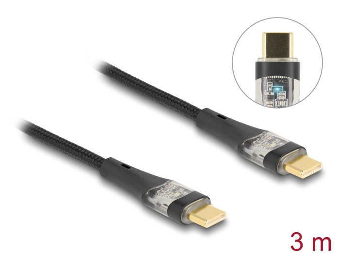 Delock USB-C PD 3.0 100W kapall, 3 metrar, svartur/glær - image 3 [b2806fcf01]