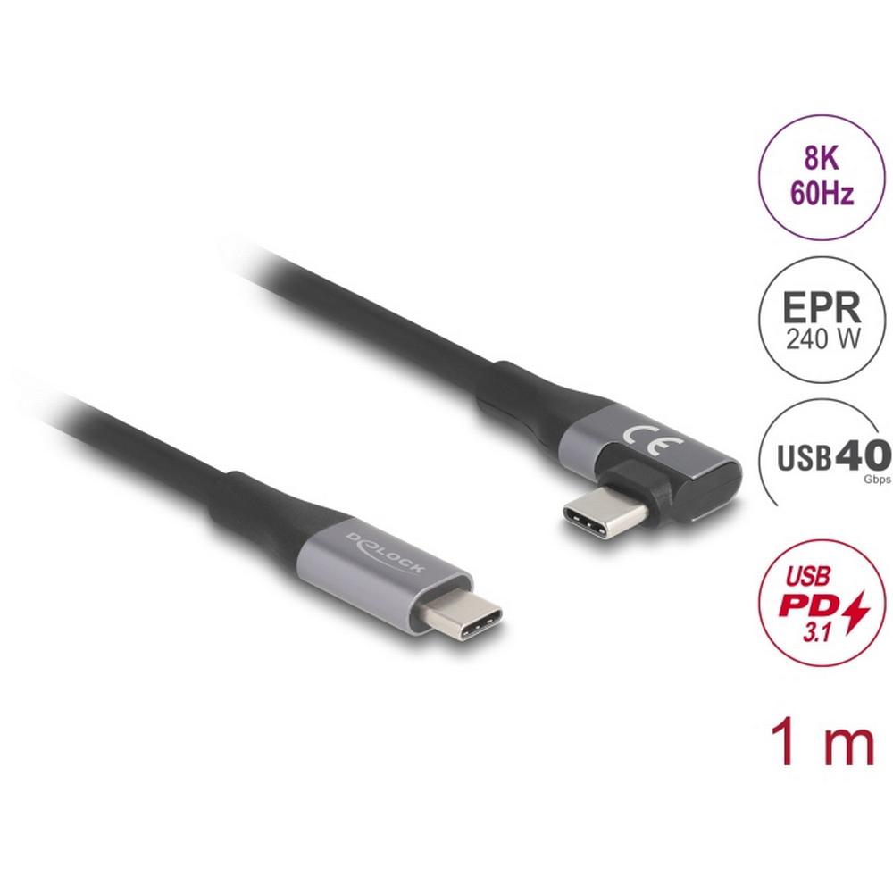 Delock USB-C 40Gbps PD 3.1 240W DP 1.4, 1m 90°, málmgrár - image 4 [136a89acfb]