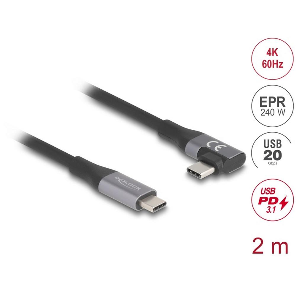 Delock USB-C 40Gbps PD 3.1 240W DP 1.4, 2m 90°, málmgrár - image 4 [ccf19e3552]