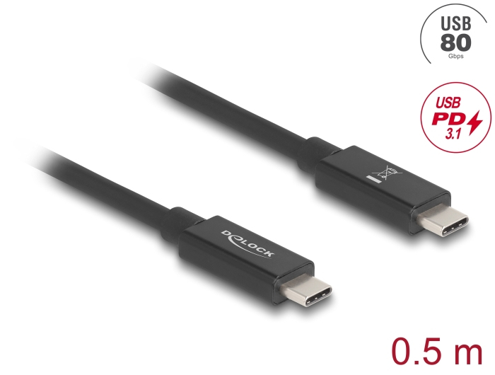 Delock USB 4.2 80Gbps 16K@60Hz PD 3.1 240W C í C kapall, 0.5 metrar, silfur - image 3 [e2c6e5f711]