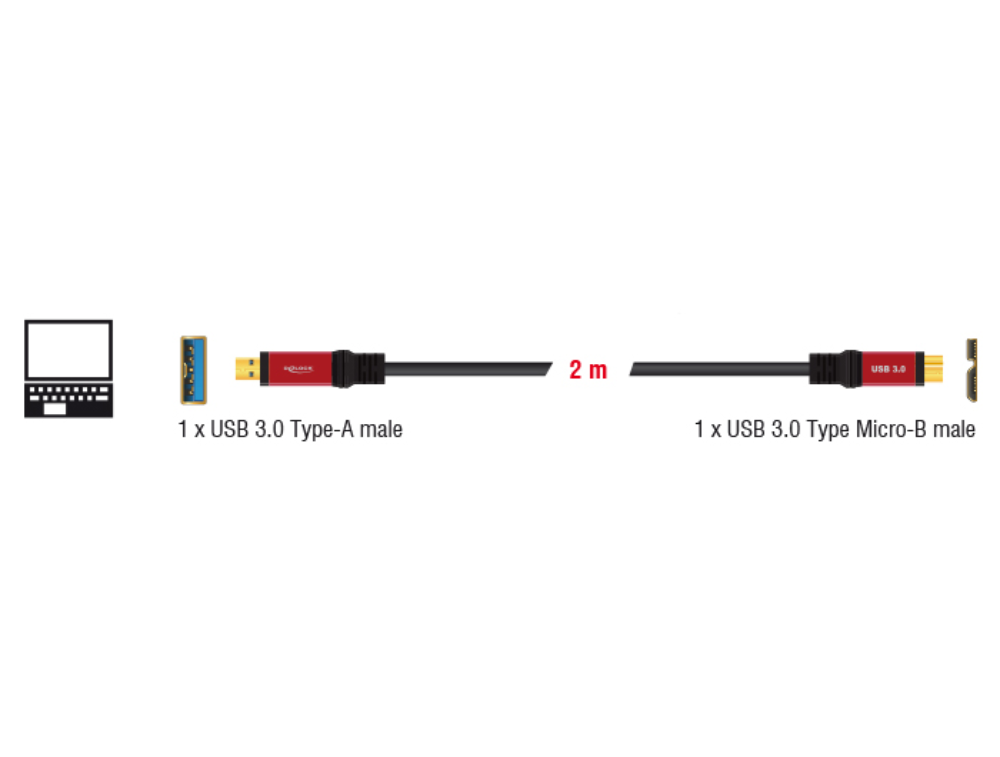 USB3.0 A í Micro-B kapall, premium, 2 metrar - image 3 [b6b774c099]