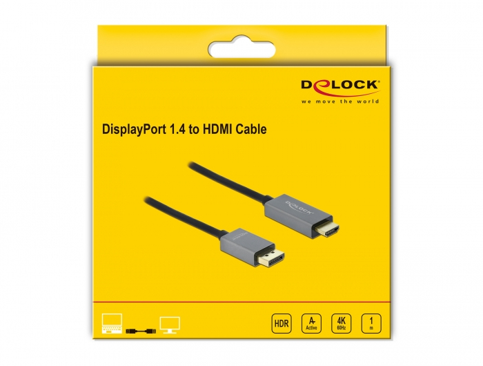 Delock Displayport 1.4 í HDMI, 4K 60Hz HDR kapall, hann/hann, 1 metri - image 3 [03acd62949]