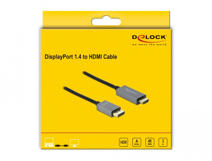 Delock Displayport 1.4 í HDMI, 4K 60Hz HDR kapall, hann/hann, 3 metrar - image 3 [3b96fa4d49]
