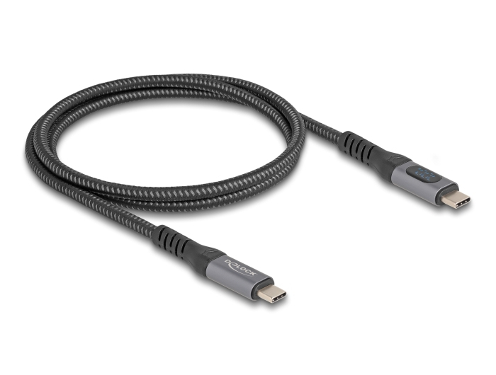 Delock USB-C 40Gbps PD 3.1 240W DP 1.4 8K hleðslukapall með LED skjá, 1m, málmgrár - image 2 [58a8c56de0]