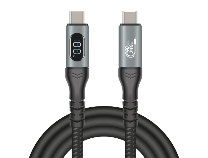 Delock USB-C 40Gbps PD 3.1 240W DP 1.4 8K hleðslukapall með LED skjá, 1m, málmgrár - image 3 [69e7fa8df7]