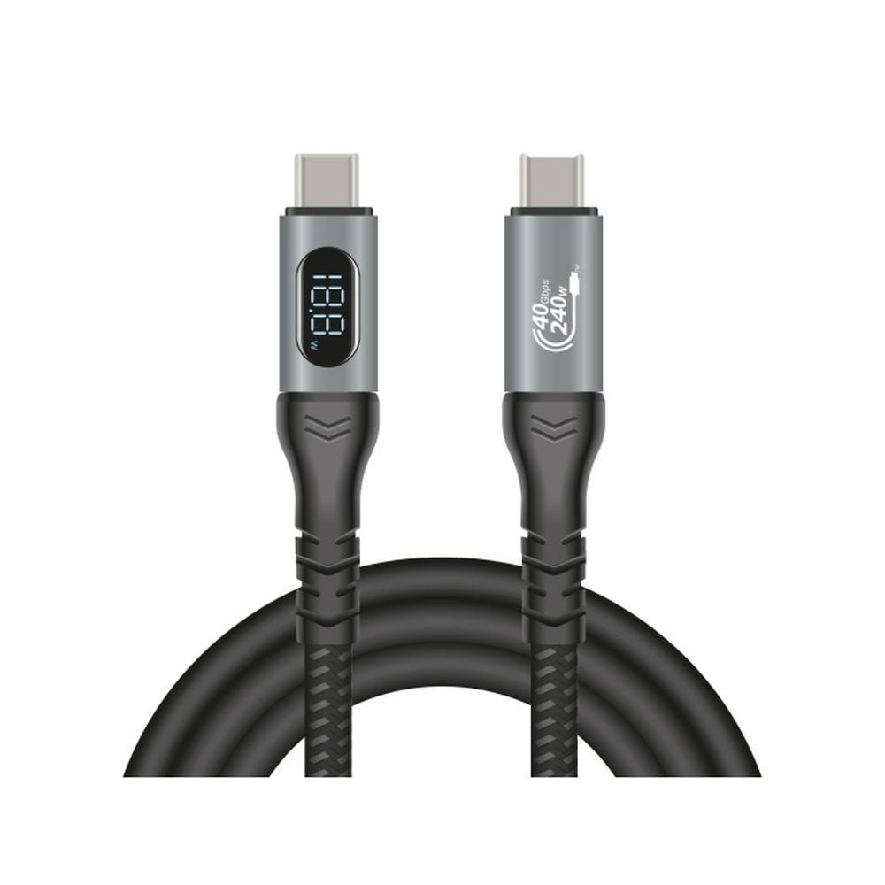Delock USB-C 40Gbps PD 3.1 240W DP 1.4 8K hleðslukapall með LED skjá, 1m, málmgrár - image 4 [1f815deabb]