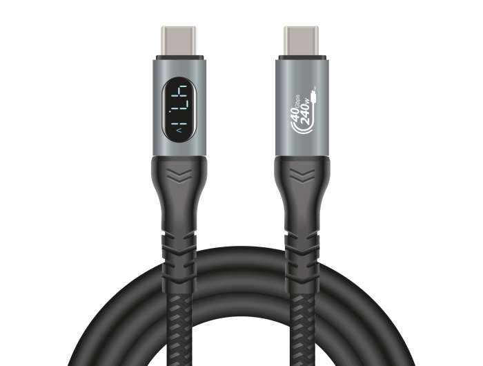 Delock USB-C 40Gbps PD 3.1 240W DP 1.4 8K hleðslukapall með LED skjá, 1m, málmgrár - image 5 [67ab3b08d8]