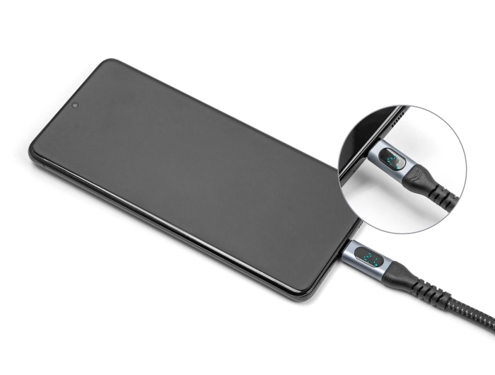 Delock USB-C 40Gbps PD 3.1 240W DP 1.4 8K hleðslukapall með LED skjá, 1m, málmgrár - image 9 [509e388919]