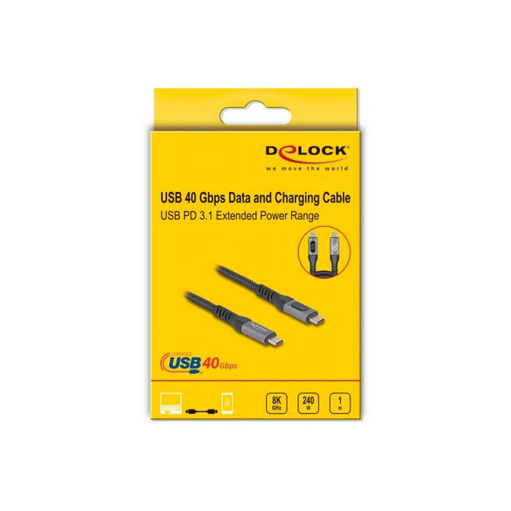Delock USB-C 40Gbps PD 3.1 240W DP 1.4 8K hleðslukapall með LED skjá, 1m, málmgrár - image 12 [62e351a034]