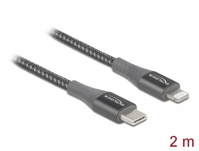 Delock USB-C í Lightning 2m ofinn kapall, grár - image 3 [09f07733dd]