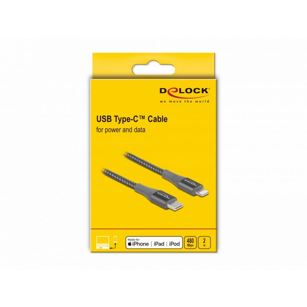 Delock USB-C í Lightning 2m ofinn kapall, grár - image 6 [233a1ef114]