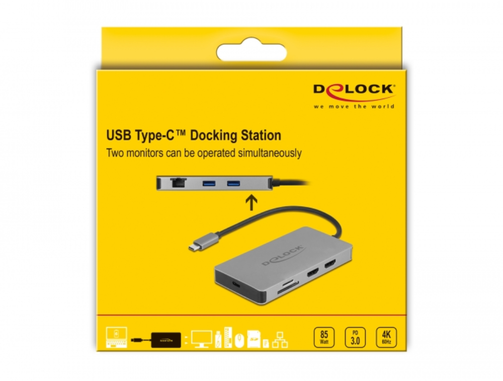Delock USB-C 4K 85W fartölvudokka með 2x skjátengum - image 4 [4026b66ce3]