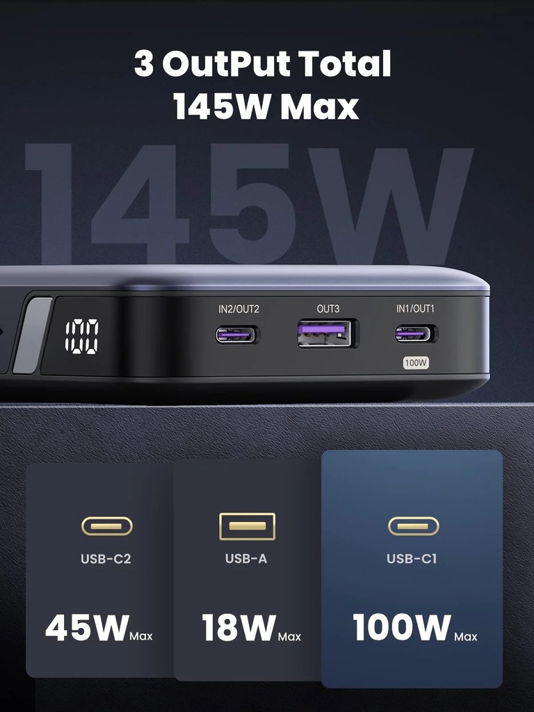 UGREEN 25.000mAh ferðarafhlaða, PD 145W, með upplýsingaskjá - image 3 [f50633a670]