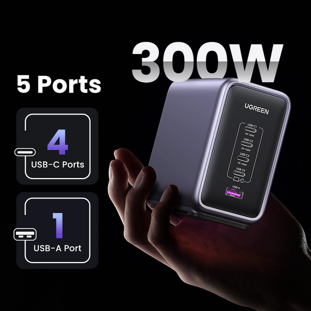 300W UGREEN Desktop 4x USB-C, 1x USB-A PPS PD QC GaN II hleðslutæki - image 6 [475cd8f8fc]