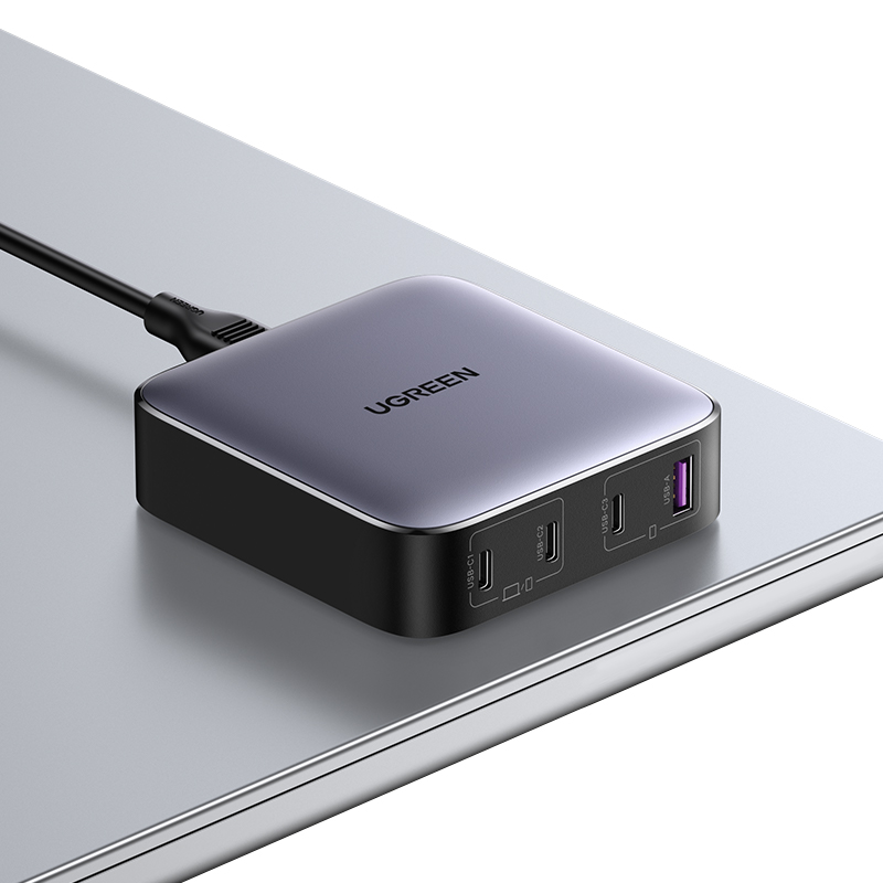 100W UGREEN Nexode 3x USB-C, 1x USB-A PPS PD QC GaN Desktop hleðslutæki, svart - image 3 [6fa42cbdb1]