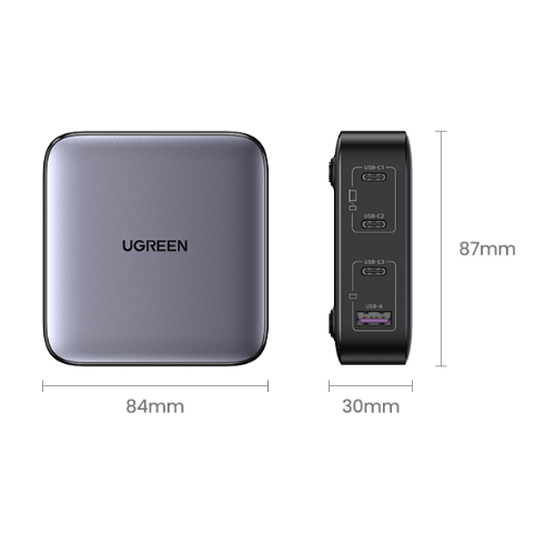 100W UGREEN Nexode 3x USB-C, 1x USB-A PPS PD QC GaN Desktop hleðslutæki, svart - image 5 [53cb5feb12]