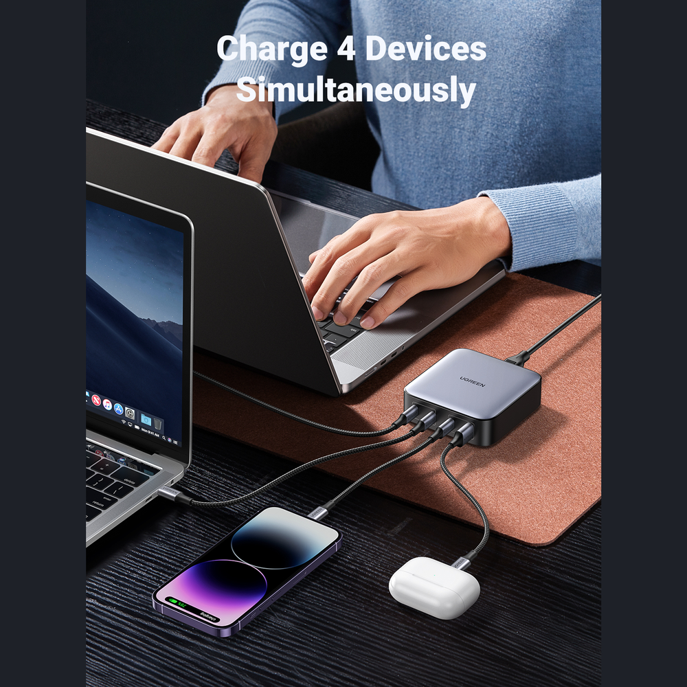 100W UGREEN Nexode 3x USB-C, 1x USB-A PPS PD QC GaN Desktop hleðslutæki, svart - image 13 [a3edebee9d]