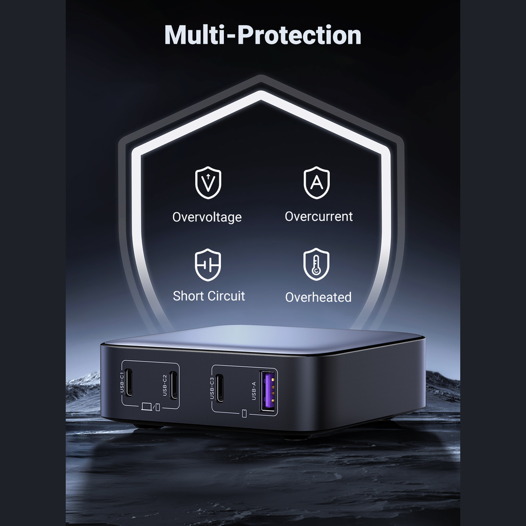 100W UGREEN Nexode 3x USB-C, 1x USB-A PPS PD QC GaN Desktop hleðslutæki, svart - image 16 [aaf1533c1d]