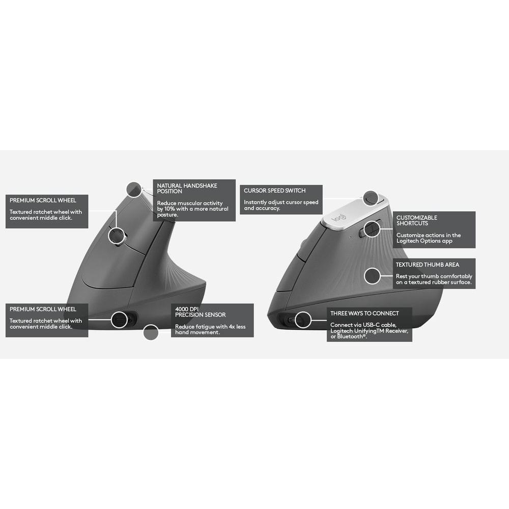 Logitech MX Vertical þráðlaus mús, Svört - image 12 [fced4e34de]